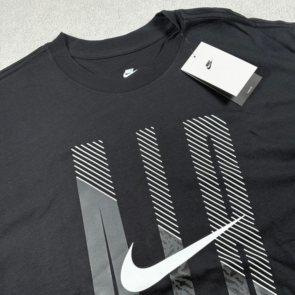 Nike Air Mens Black Graphic Swoosh Loose Fit T-Shirt HV0135-010 Medium